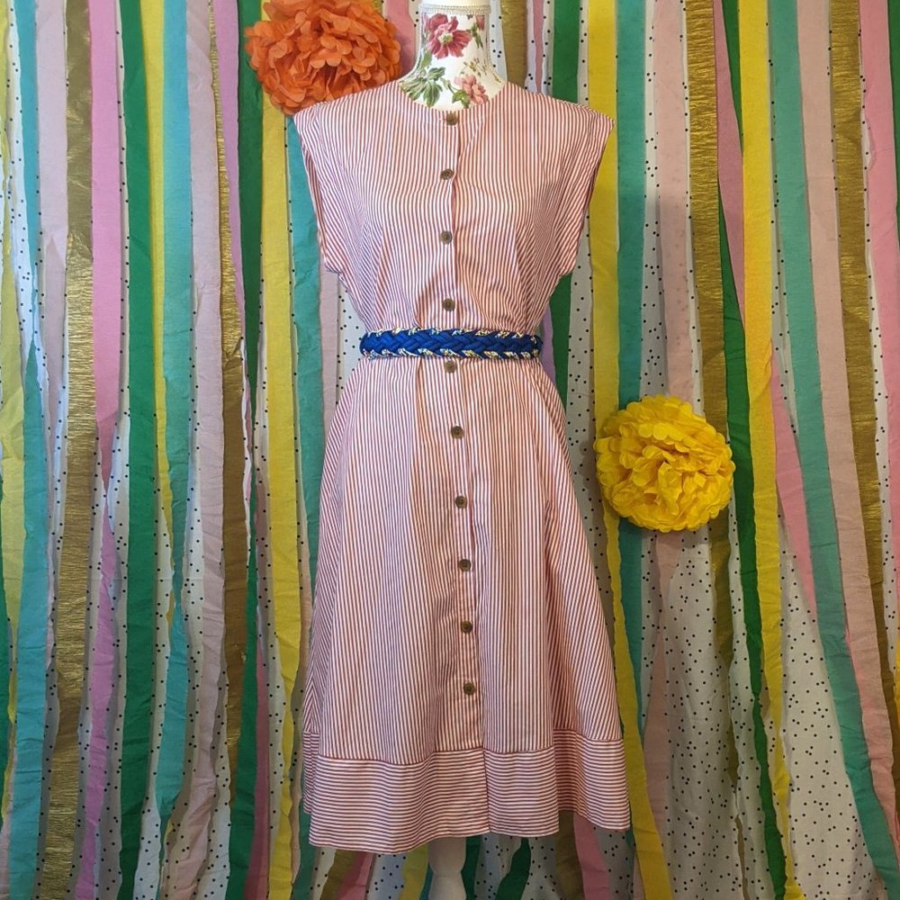 Popsugar Red and White Pinstriped Dress - Size M